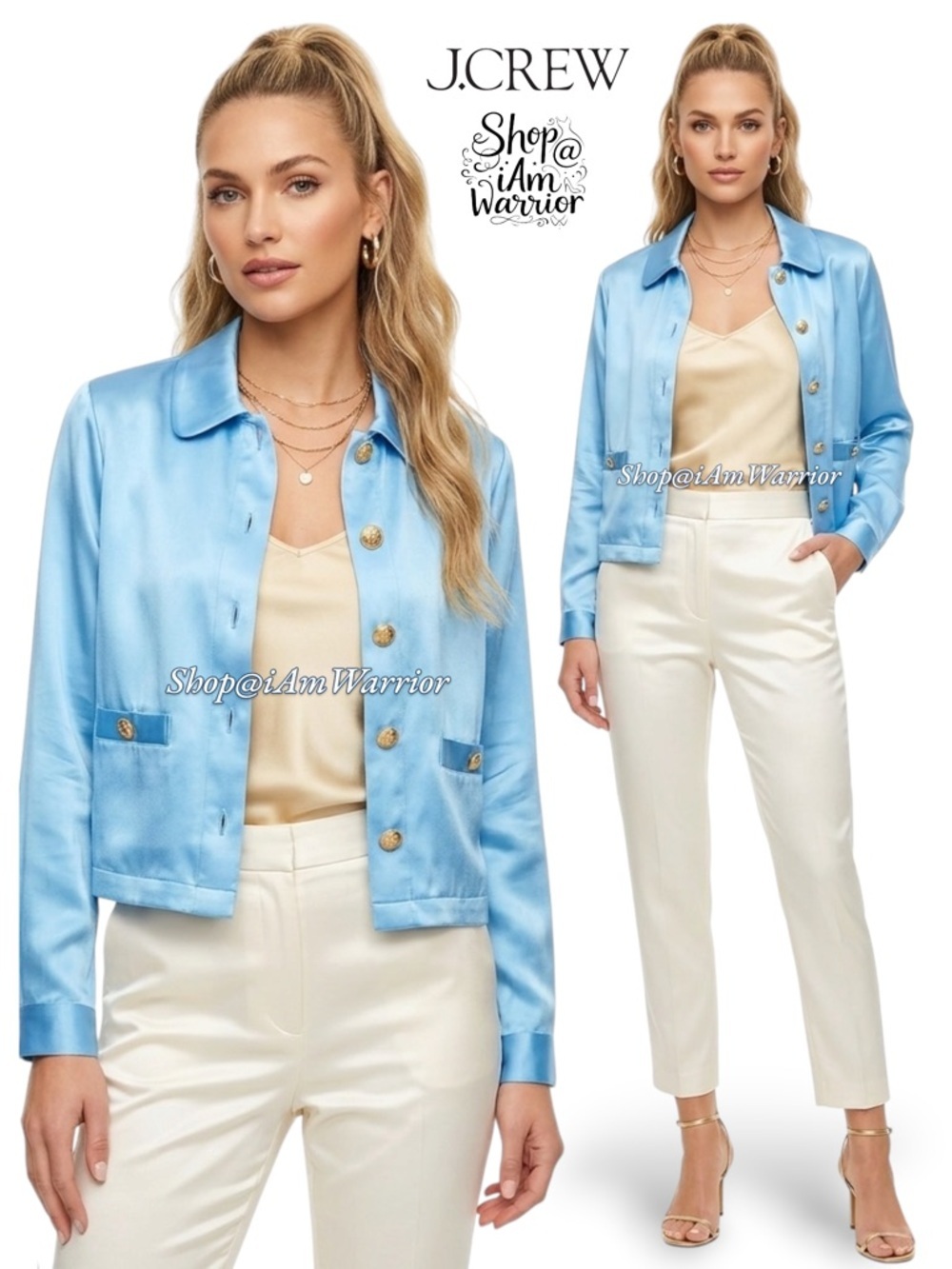 J.Crew Cornflower Blue Satin Lady Shirt Jacket *Shop@Iamwarrior